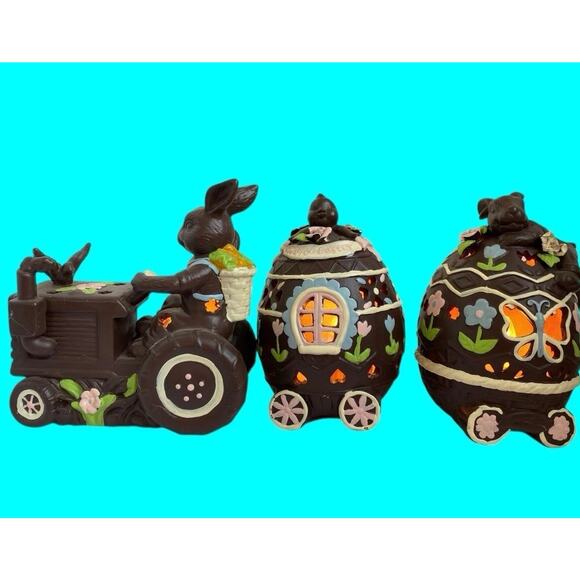 Vtg Easter Parade Chocolate Bunny Train Cracker Barrel Egg Cars Box Lights Work